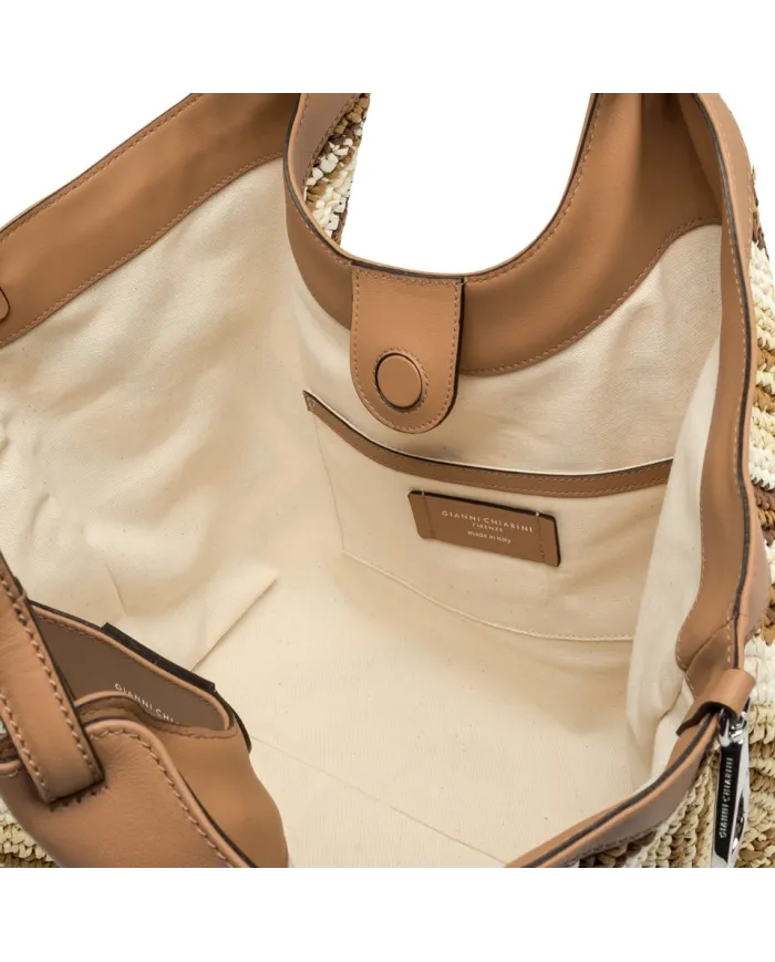 Gianni Chiarini Borsa Shopping Dua in Paglia Intrecciata Cuoio/Multicolor