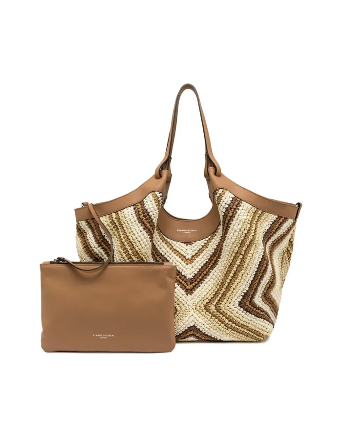Gianni Chiarini Borsa Shopping Dua in Paglia Intrecciata Cuoio/Multicolor
