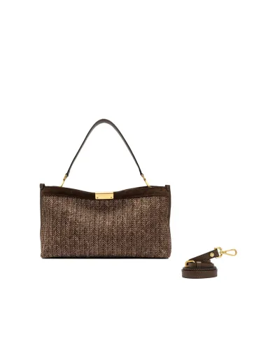 Gianni Chiarini Pochette Grande Marigold in Paglia e Suede | Borsa a Spalla Marrone