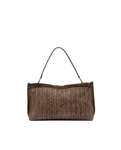 Gianni Chiarini Pochette Grande Marigold in Paglia e Suede | Borsa a Spalla Marrone