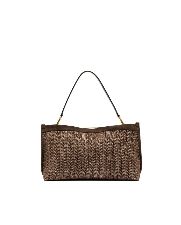 Gianni Chiarini Pochette Grande Marigold in Paglia e Suede | Borsa a Spalla Marrone
