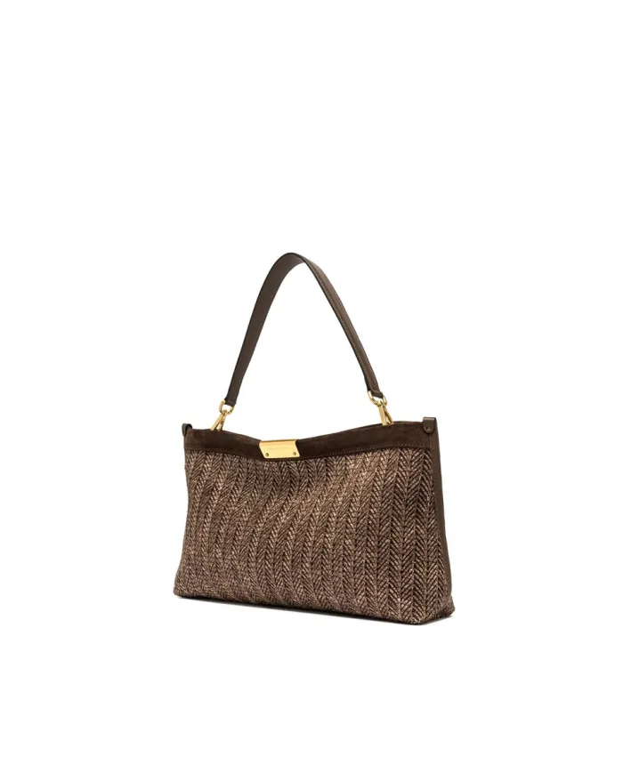 Gianni Chiarini Pochette Grande Marigold in Paglia e Suede | Borsa a Spalla Marrone