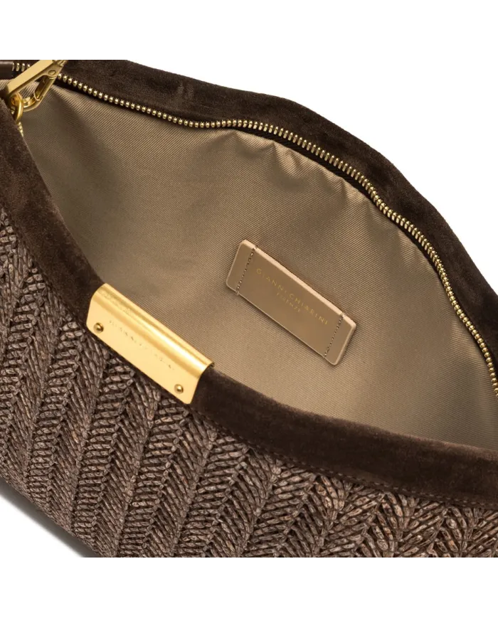 Gianni Chiarini Pochette Grande Marigold in Paglia e Suede | Borsa a Spalla Marrone