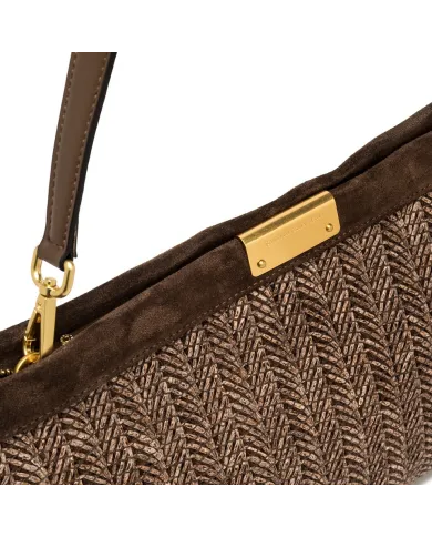 Gianni Chiarini Pochette Grande Marigold in Paglia e Suede | Borsa a Spalla Marrone