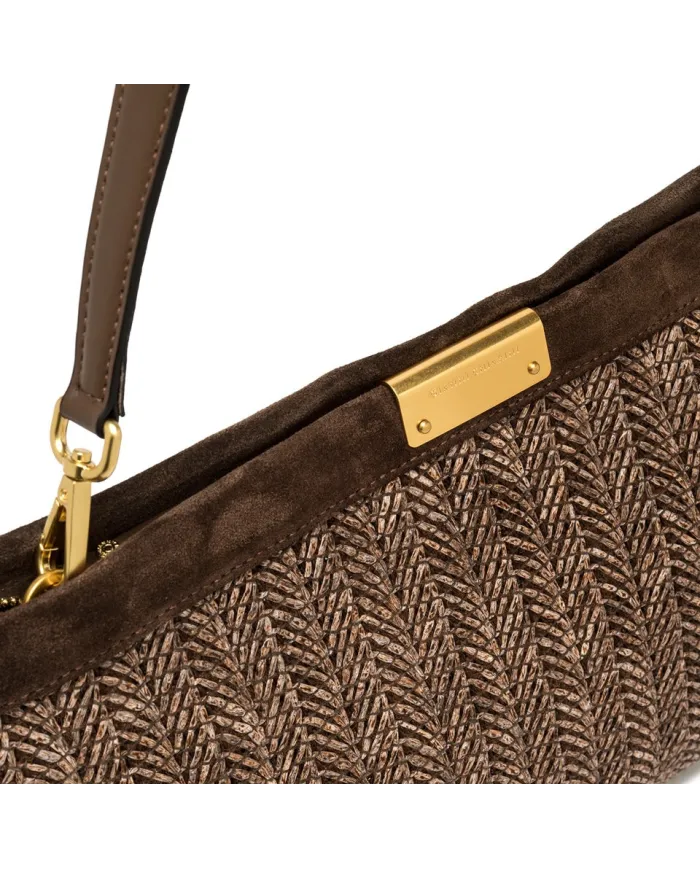 Gianni Chiarini Pochette Grande Marigold in Paglia e Suede | Borsa a Spalla Marrone