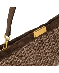Gianni Chiarini Pochette Grande Marigold in Paglia e Suede | Borsa a Spalla Marrone