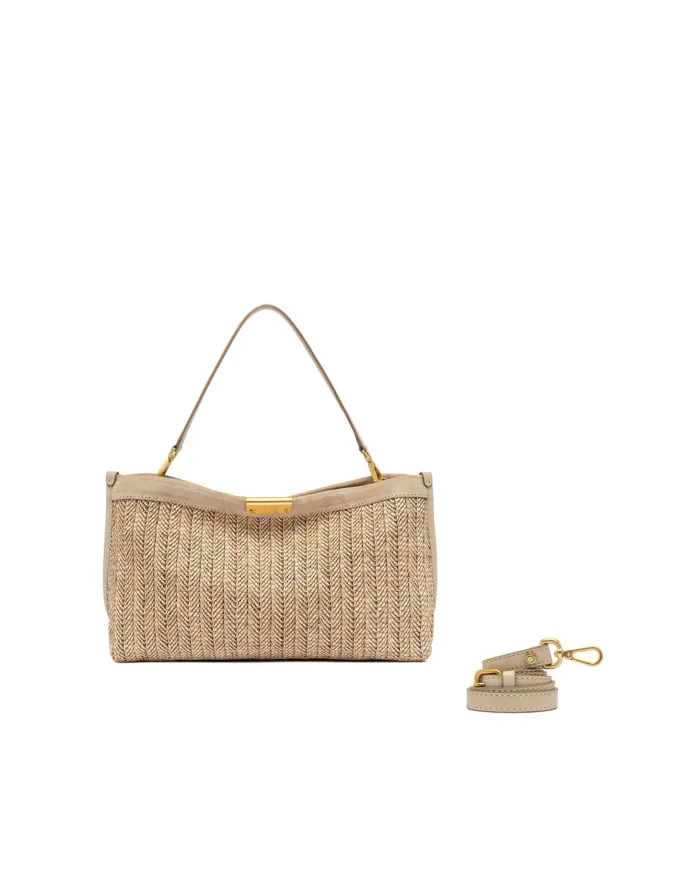Gianni Chiarini Pochette Grande Marigold in Paglia e Suede | Borsa a Spalla Sabbia
