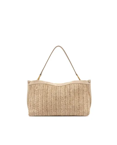 Gianni Chiarini Pochette Grande Marigold in Paglia e Suede | Borsa a Spalla Sabbia