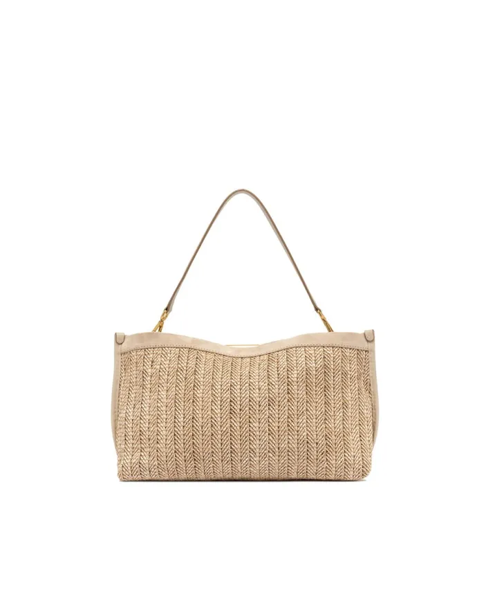 Gianni Chiarini Pochette Grande Marigold in Paglia e Suede | Borsa a Spalla Sabbia
