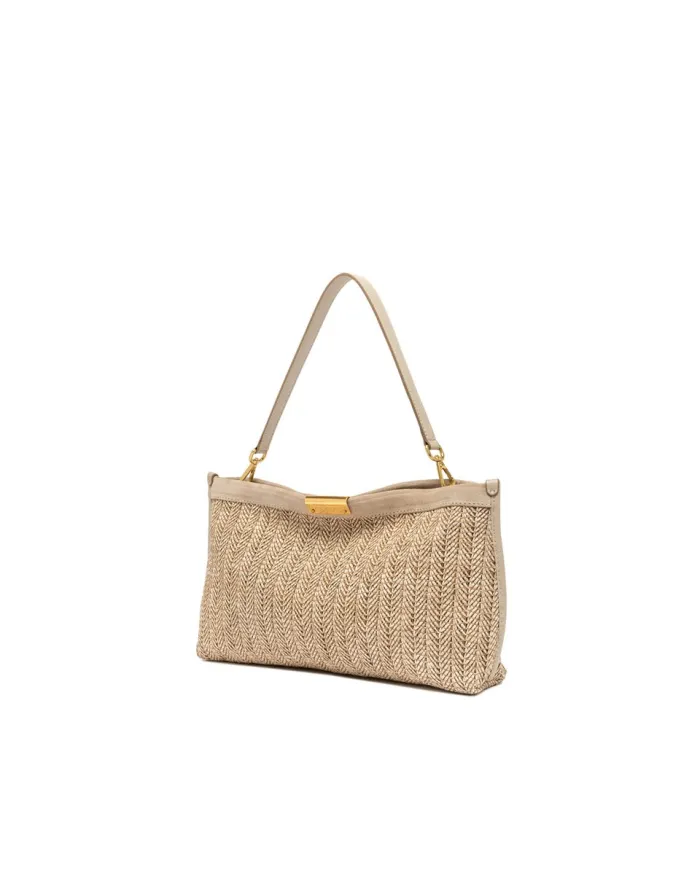 Gianni Chiarini Pochette Grande Marigold in Paglia e Suede | Borsa a Spalla Sabbia