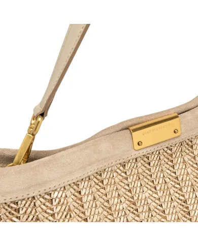 Gianni Chiarini Pochette Grande Marigold in Paglia e Suede | Borsa a Spalla Sabbia