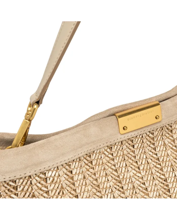 Gianni Chiarini Pochette Grande Marigold in Paglia e Suede | Borsa a Spalla Sabbia