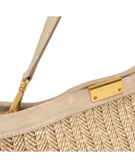 Gianni Chiarini Pochette Grande Marigold in Paglia e Suede | Borsa a Spalla Sabbia