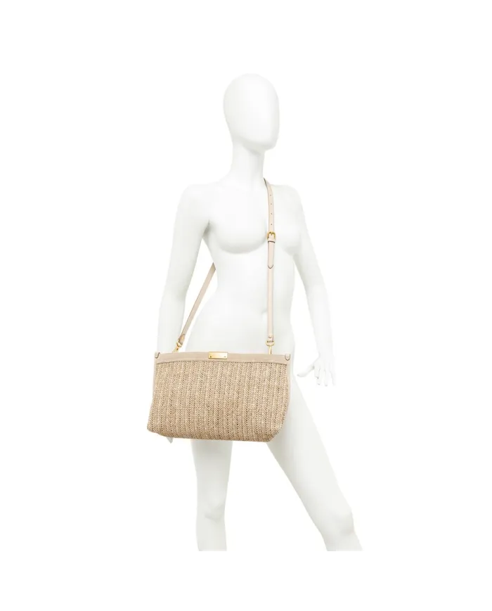 Gianni Chiarini Pochette Grande Marigold in Paglia e Suede | Borsa a Spalla Sabbia