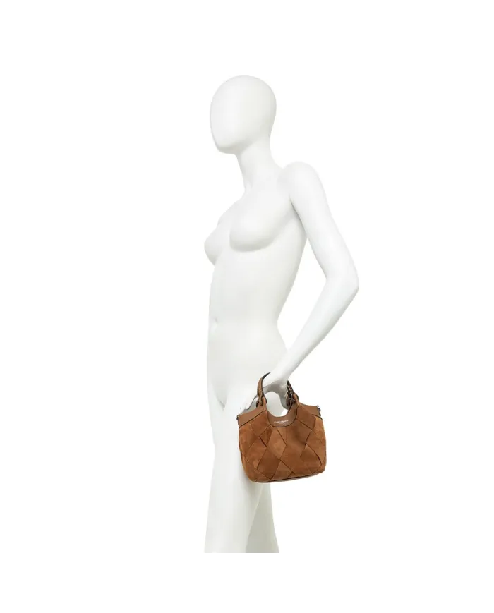 Gianni Chiarini Borsa Dua piccola in Camoscio Intrecciato Cuoio