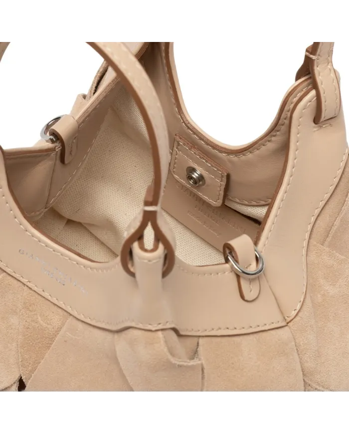 Gianni Chiarini Borsa Dua piccola in Camoscio Intrecciato Beige