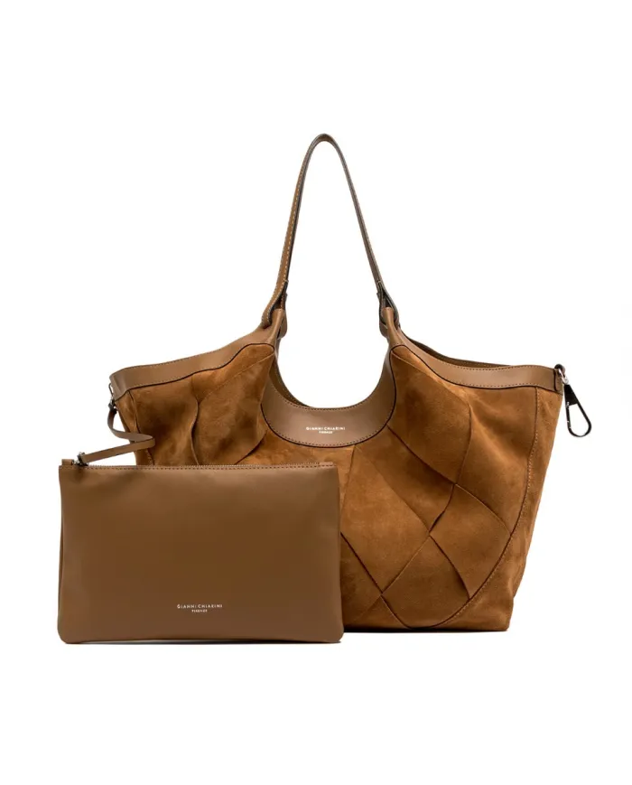 Gianni Chiarini Borsa Dua grande in Camoscio intrecciato Cuoio