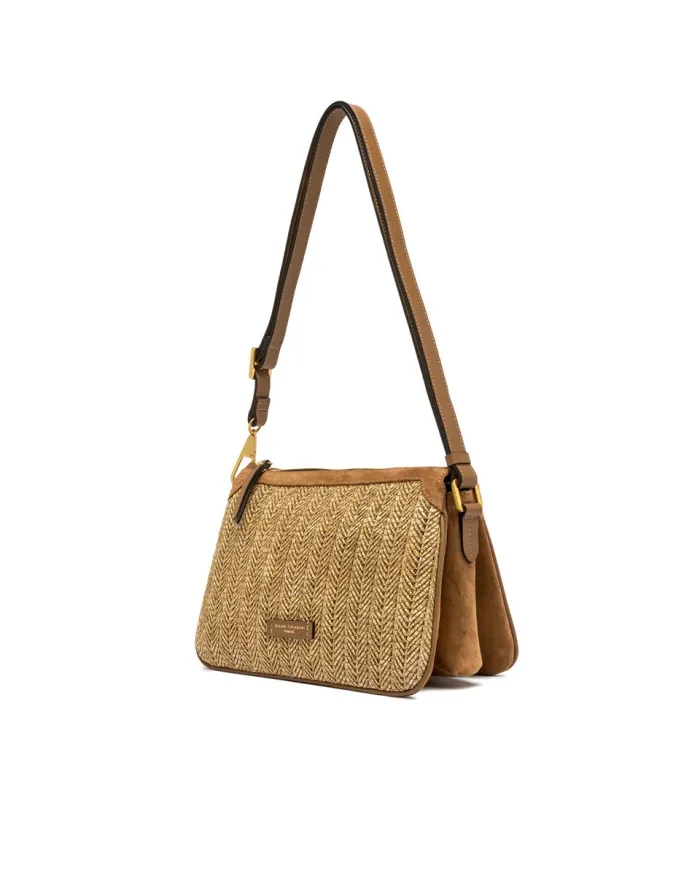 Gianni Chiarini Borsa Bandoliera Brooke in Paglia e Suede Beige/Cuoio