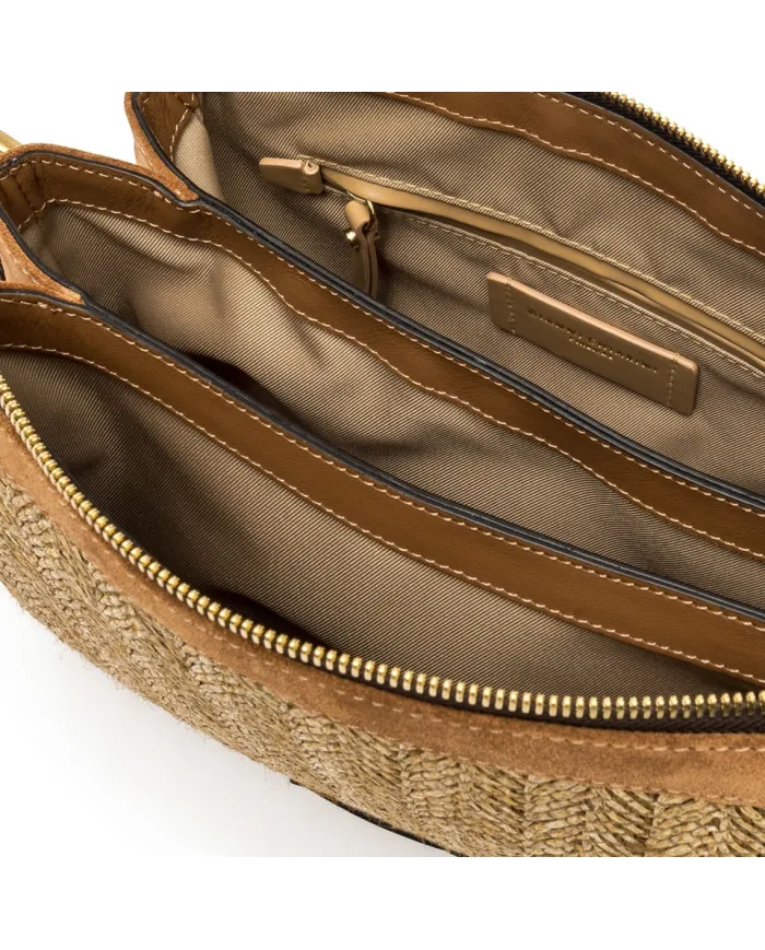 Gianni Chiarini Borsa Bandoliera Brooke in Paglia e Suede Beige/Cuoio