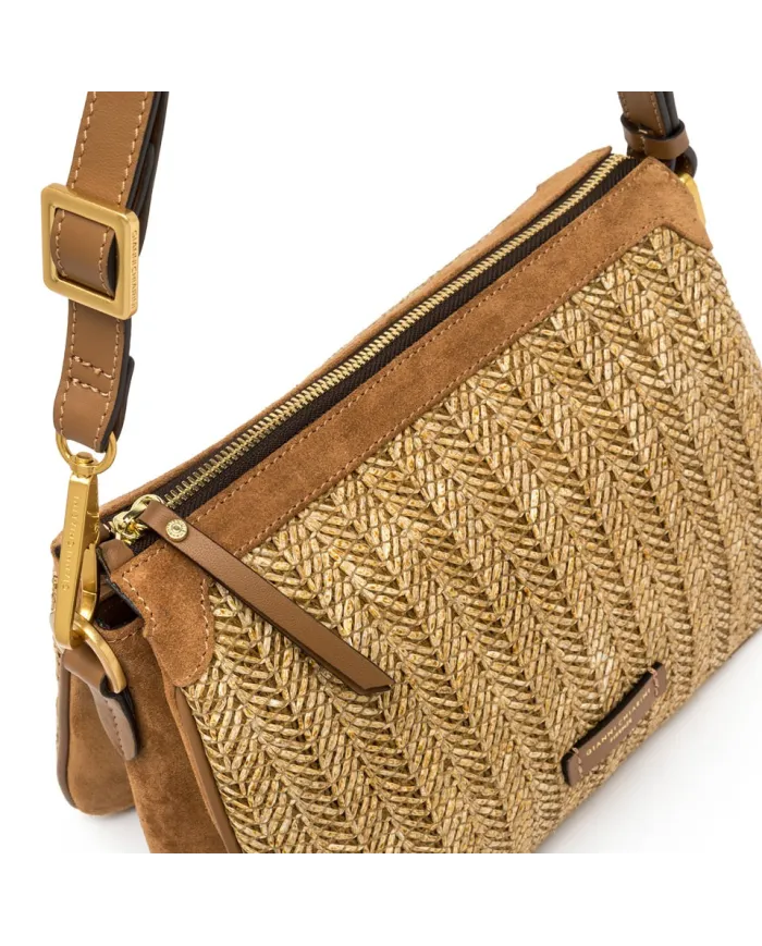 Gianni Chiarini Borsa Bandoliera Brooke in Paglia e Suede Beige/Cuoio