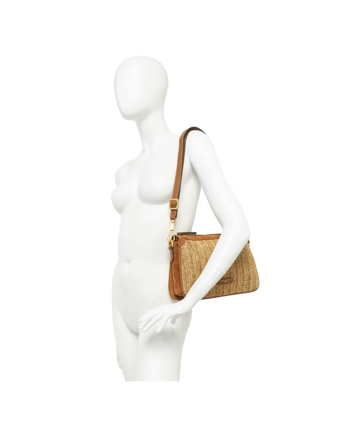 Gianni Chiarini Borsa Bandoliera Brooke in Paglia e Suede Beige/Cuoio