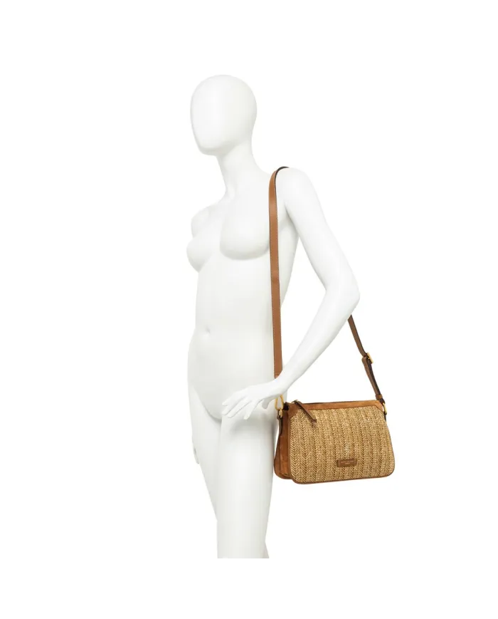 Gianni Chiarini Borsa Bandoliera Brooke in Paglia e Suede Beige/Cuoio