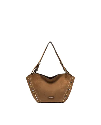 Gianni Chiarini Borsa Shopping Bloom in Pelle Scamosciata con Maxi Borchie Cuoio