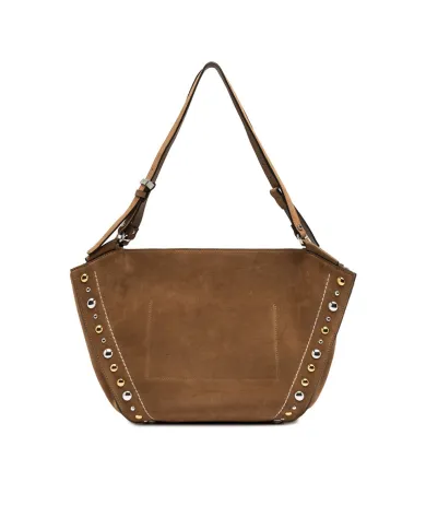 Gianni Chiarini Borsa Shopping Bloom in Pelle Scamosciata con Maxi Borchie Cuoio