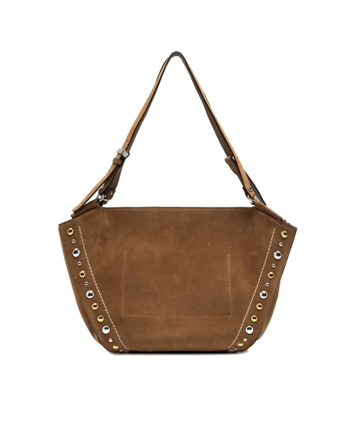 Gianni Chiarini Borsa Shopping Bloom in Pelle Scamosciata con Maxi Borchie Cuoio
