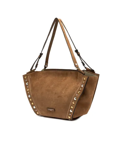 Gianni Chiarini Borsa Shopping Bloom in Pelle Scamosciata con Maxi Borchie Cuoio