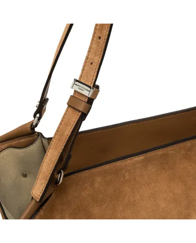 Gianni Chiarini Borsa Shopping Bloom in Pelle Scamosciata con Maxi Borchie Cuoio