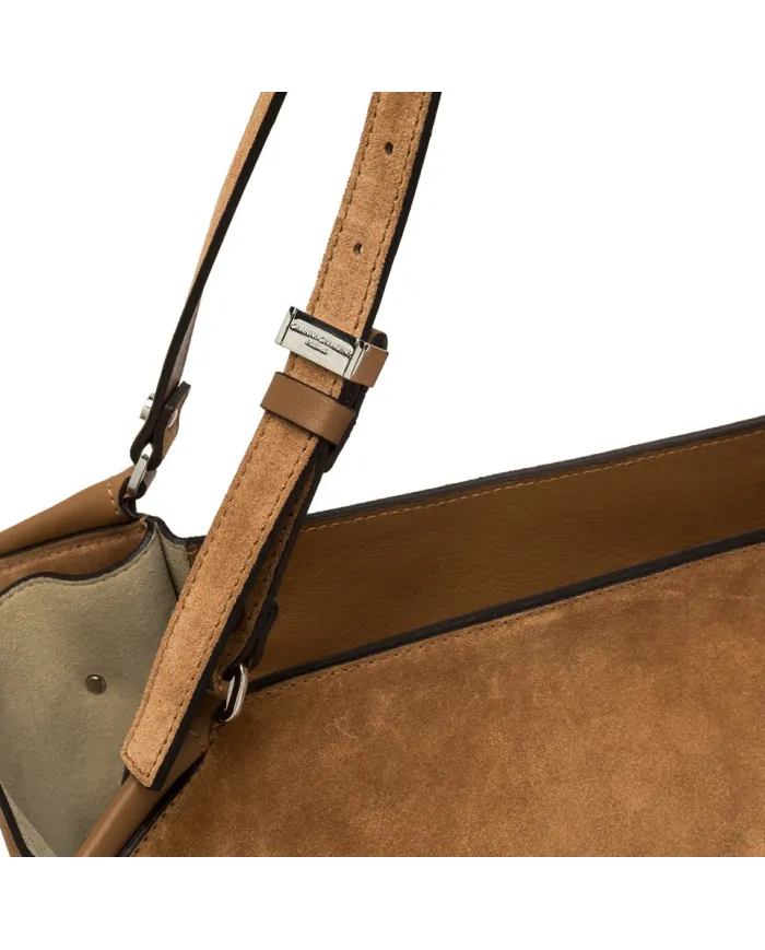 Gianni Chiarini Borsa Shopping Bloom in Pelle Scamosciata con Maxi Borchie Cuoio