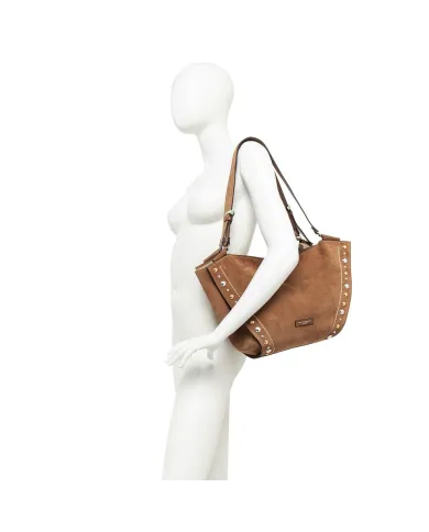 Gianni Chiarini Borsa Shopping Bloom in Pelle Scamosciata con Maxi Borchie Cuoio