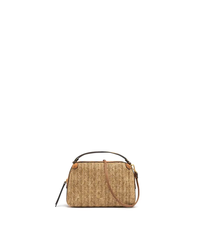Gianni Chiarini Borsa Mini Alifa in Paglia Intrecciata Beige/Cuoio