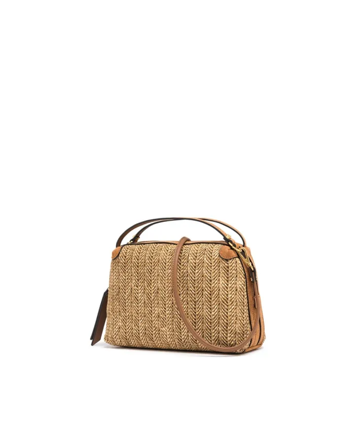 Gianni Chiarini Borsa Mini Alifa in Paglia Intrecciata Beige/Cuoio