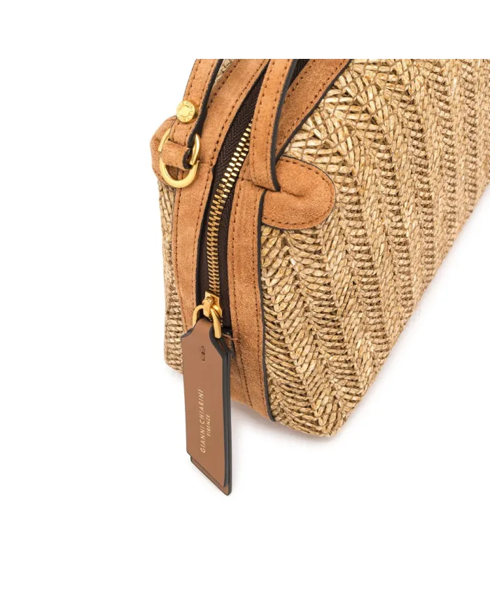 Gianni Chiarini Borsa Mini Alifa in Paglia Intrecciata Beige/Cuoio