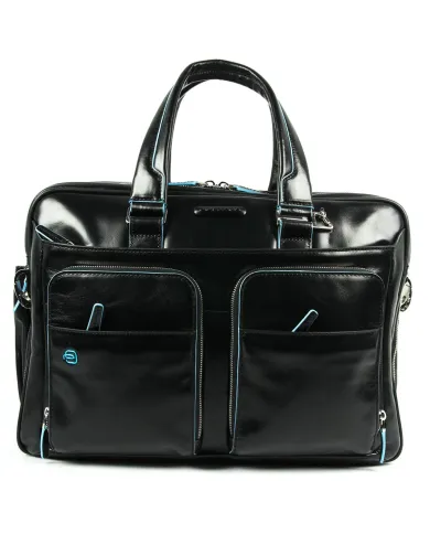 Piquadro Cartella in pelle espandibile "Blue Square" Nero