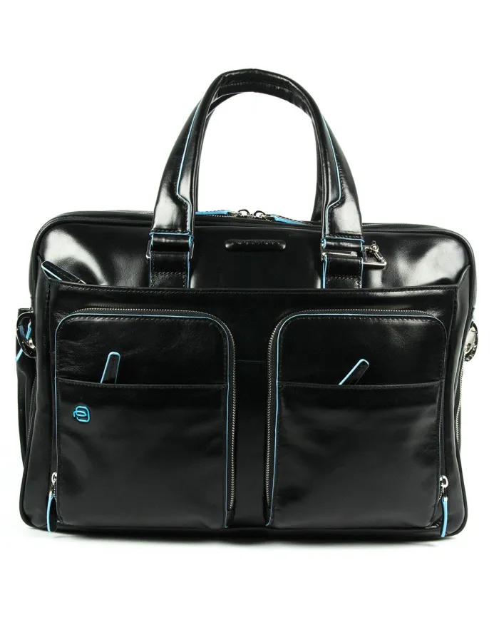 Piquadro Cartella in pelle espandibile "Blue Square" Nero