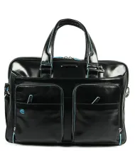 Piquadro Cartella in pelle espandibile "Blue Square" Nero