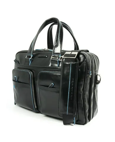 Piquadro Cartella in pelle espandibile "Blue Square" Nero