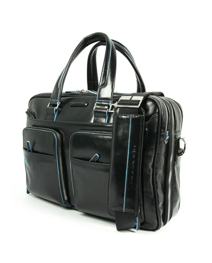 Piquadro Cartella in pelle espandibile "Blue Square" Nero