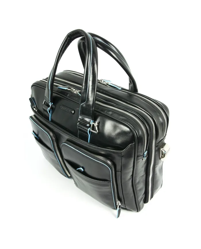 Piquadro Cartella in pelle espandibile "Blue Square" Nero