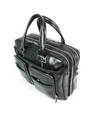 Piquadro Cartella in pelle espandibile "Blue Square" Nero