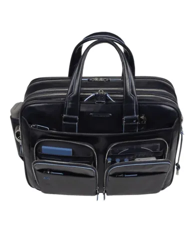 Piquadro Cartella in pelle espandibile "Blue Square" Nero