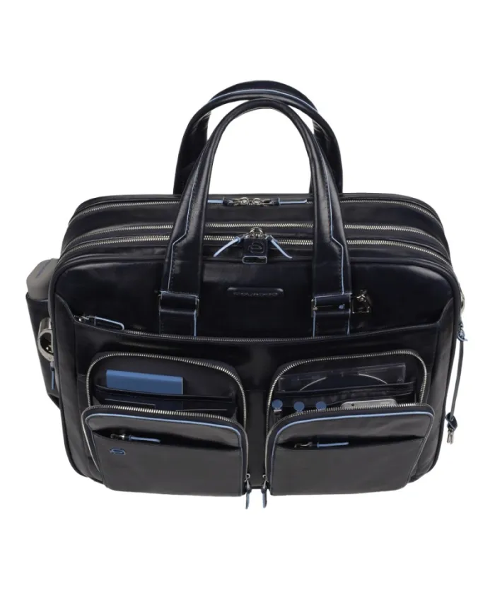 Piquadro Cartella in pelle espandibile "Blue Square" Nero