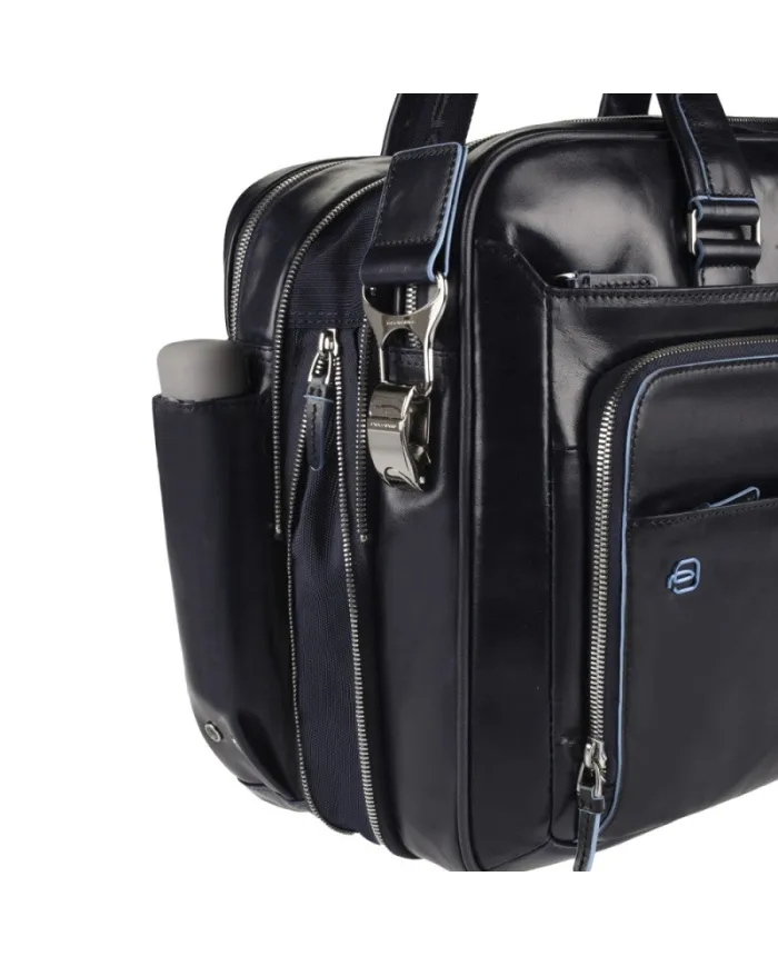 Piquadro Cartella in pelle espandibile "Blue Square" Nero