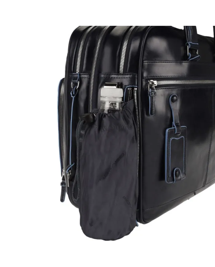 Piquadro Cartella in pelle espandibile "Blue Square" Nero