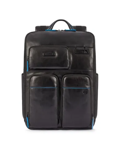 Piquadro Zaino in pelle porta pc 15,6 Blue square B2V Nero