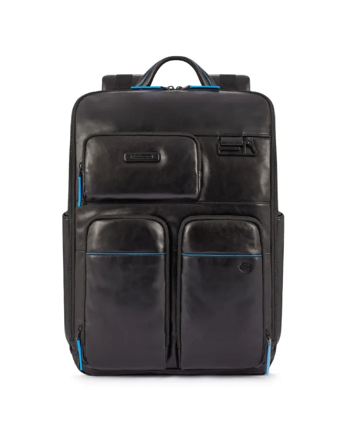Piquadro Zaino in pelle porta pc 15,6 Blue square B2V Nero