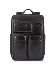 Piquadro Zaino in pelle porta pc 15,6 Blue square B2V Nero